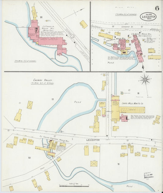 Sanborn Fire Insurance Map from Leicester, Worcester County, Massachusetts (1889), Sheet #0006 - Historic Sanborn Fire Insurance Map Print, vintage old map wall art, antique decor, genealogy gift, Massachusetts Massachusetts map