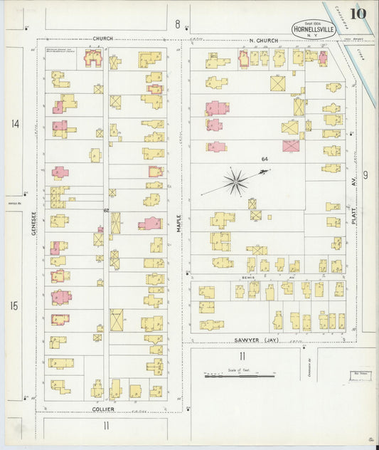 Sanborn Fire Insurance Map from Hornell, Steuben County, New York (1904), Sheet #0010 - Historic Sanborn Fire Insurance Map Print, vintage old map wall art, antique decor, genealogy gift, New York New York map