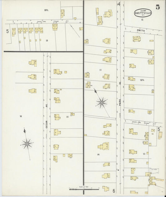 Sanborn Fire Insurance Map from Amityville, Suffolk County, New York (1897), Sheet #0005 - Historic Sanborn Fire Insurance Map Print, vintage old map wall art, antique decor, genealogy gift, New York New York map