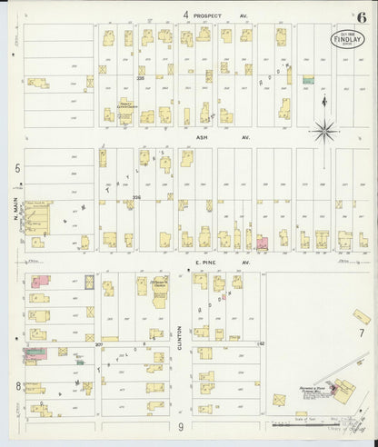 Sanborn Fire Insurance Map from Findlay, Hancock County, Ohio (1908), Sheet #0006 - Historic Sanborn Fire Insurance Map Print, vintage old map wall art, antique decor, genealogy gift, Ohio Ohio map