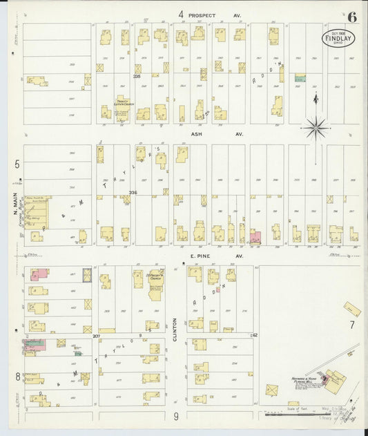 Sanborn Fire Insurance Map from Findlay, Hancock County, Ohio (1908), Sheet #0006 - Historic Sanborn Fire Insurance Map Print, vintage old map wall art, antique decor, genealogy gift, Ohio Ohio map