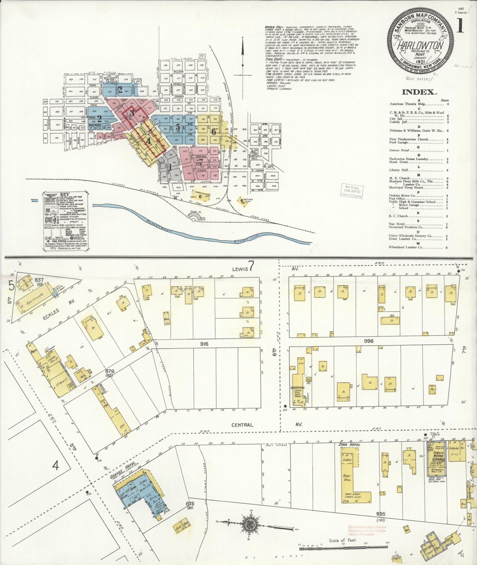 Sanborn Fire Insurance Map from Harlowton, Wheatland County, Montana (1921), Sheet #0001 - Complete Map Set gallery image, historic Sanborn map, vintage wall art, Montana Montana