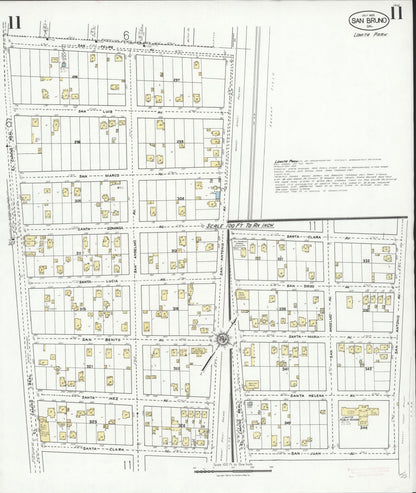 Sanborn Fire Insurance Map from San Bruno, San Mateo County, California (1925), Sheet #0011 - Complete Map Set gallery image, historic Sanborn map, vintage wall art, California California