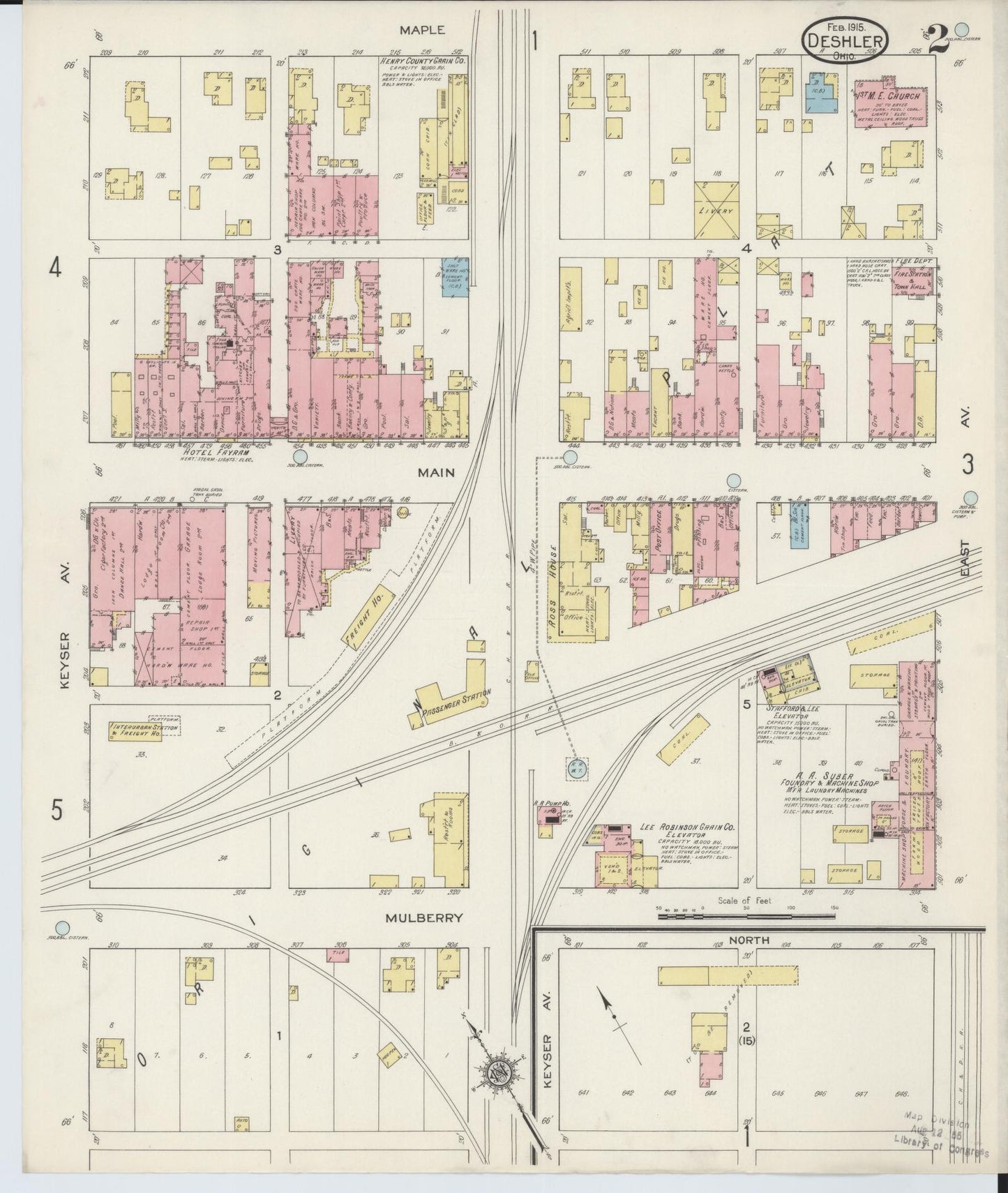 Sanborn Fire Insurance Map from Deshler, Henry County, Ohio (1915), Sheet #0002 - Historic Sanborn Fire Insurance Map Print, vintage old map wall art, antique decor, genealogy gift, Ohio Ohio map