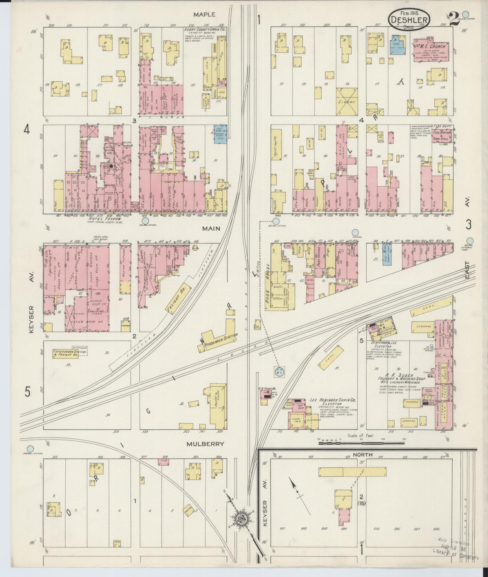 Sanborn Fire Insurance Map from Deshler, Henry County, Ohio (1915), Sheet #0002 - Historic Sanborn Fire Insurance Map Print, vintage old map wall art, antique decor, genealogy gift, Ohio Ohio map