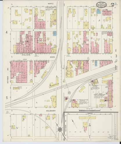 Sanborn Fire Insurance Map from Deshler, Henry County, Ohio (1915), Sheet #0002 - Historic Sanborn Fire Insurance Map Print, vintage old map wall art, antique decor, genealogy gift, Ohio Ohio map