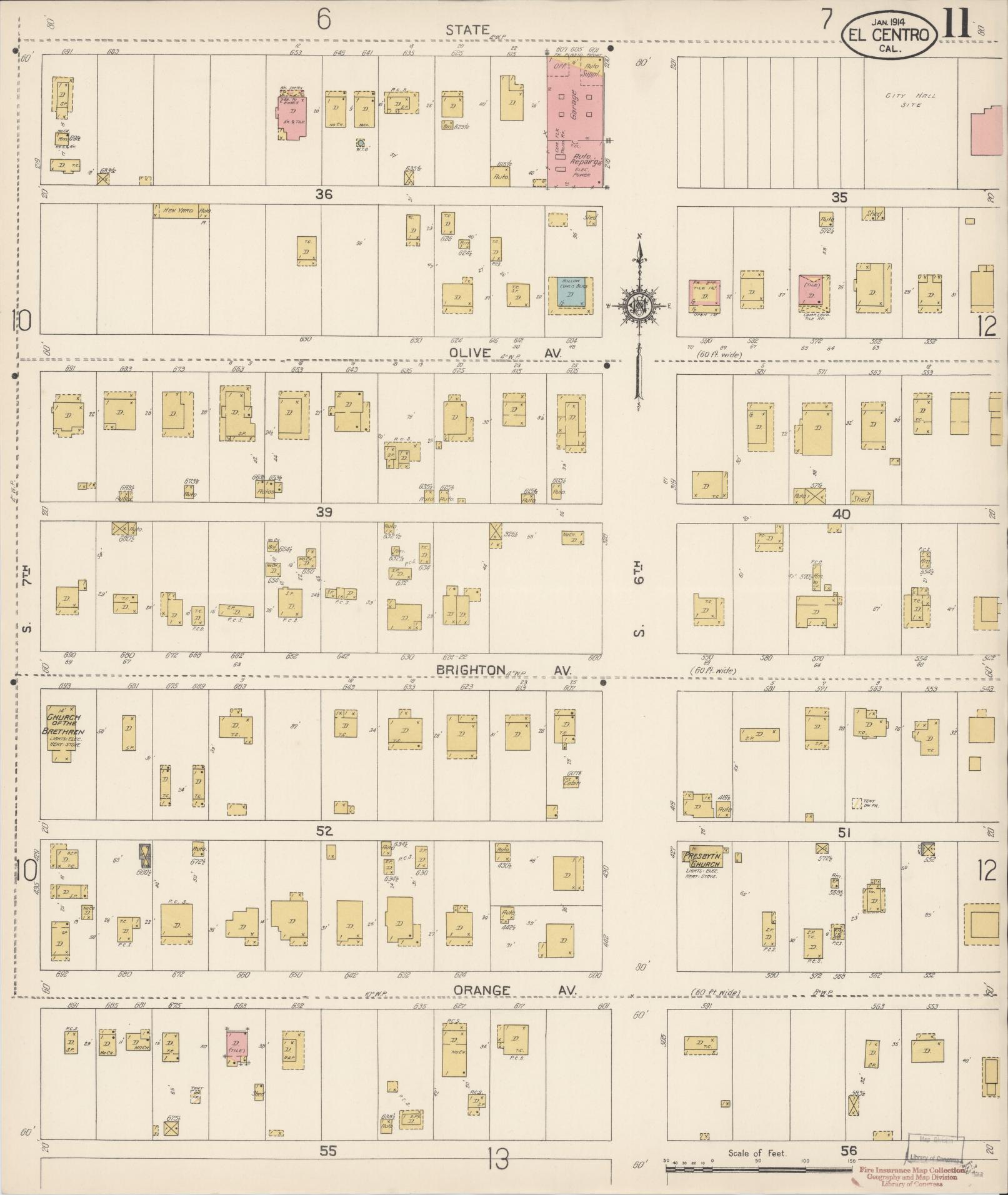 Sanborn Fire Insurance Map from El Centro, Imperial County, California (1914), Sheet #0011 - Complete Map Set gallery image, historic Sanborn map, vintage wall art, California California