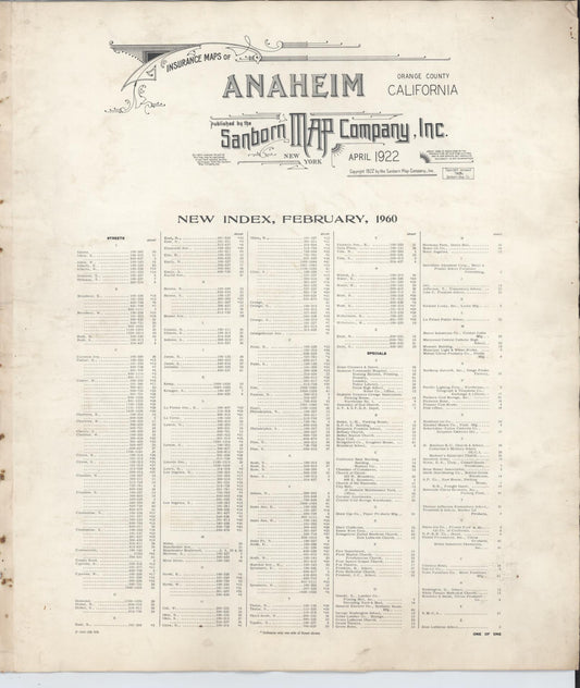 Sanborn Fire Insurance Map from Anaheim, Orange County, California (1963), Sheet #0001 - Historic Sanborn Fire Insurance Map Print, vintage old map wall art, antique decor, genealogy gift, California California map