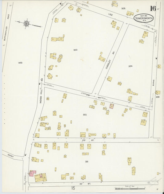 Sanborn Fire Insurance Map from Somersworth, Strafford County, New Hampshire (1912), Sheet #0016 - Historic Sanborn Fire Insurance Map Print, vintage old map wall art, antique decor, genealogy gift, New Hampshire New Hampshire map