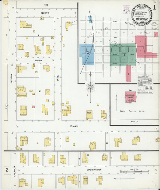 Sanborn Fire Insurance Map from Magnolia, Columbia County, Arkansas (1901), Sheet #0001 - Complete Map Set gallery image, historic Sanborn map, vintage wall art, Arkansas Arkansas