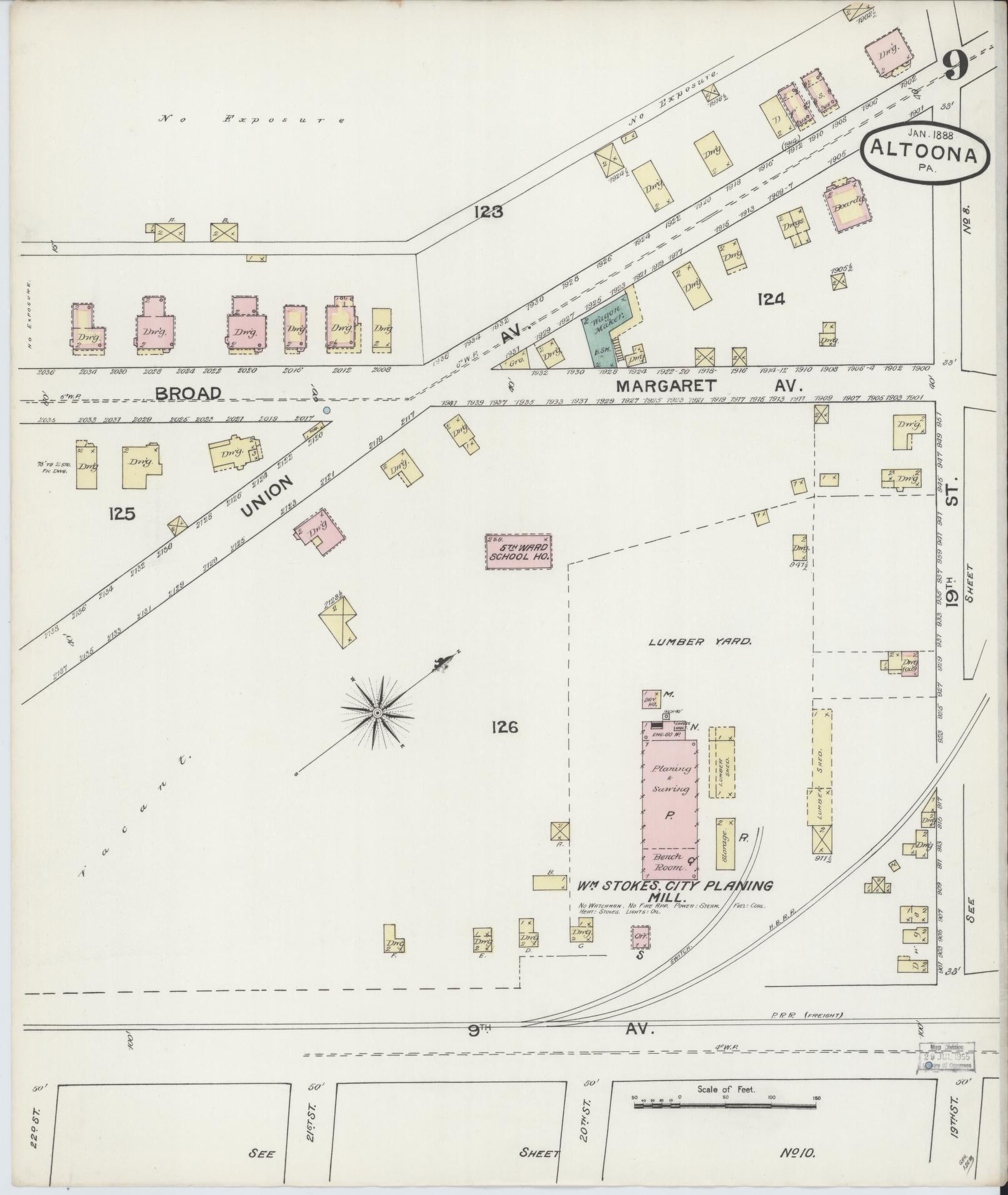 Sanborn Fire Insurance Map from Altoona, Blair County, Pennsylvania (1888), Sheet #0009 - Historic Sanborn Fire Insurance Map Print, vintage old map wall art, antique decor, genealogy gift, Pennsylvania Pennsylvania map