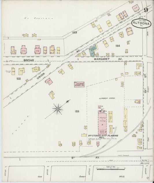 Sanborn Fire Insurance Map from Altoona, Blair County, Pennsylvania (1888), Sheet #0009 - Historic Sanborn Fire Insurance Map Print, vintage old map wall art, antique decor, genealogy gift, Pennsylvania Pennsylvania map