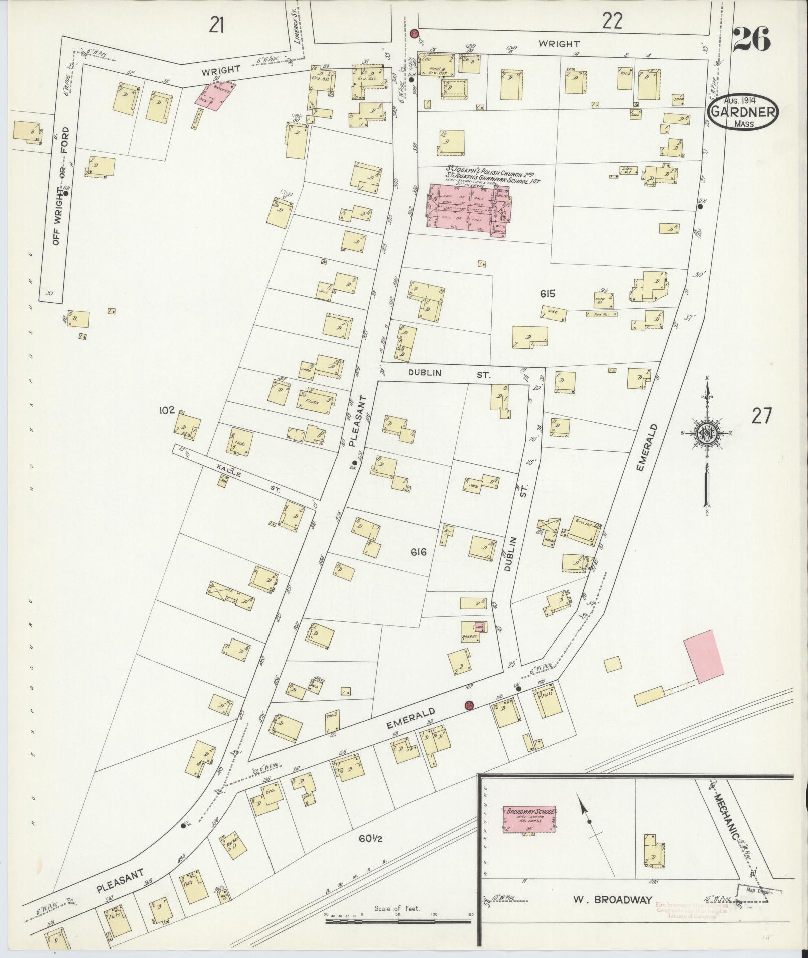 Sanborn Fire Insurance Map from Gardner, Worcester County, Massachusetts (1914), Sheet #0026 - Historic Sanborn Fire Insurance Map Print, vintage old map wall art, antique decor, genealogy gift, Massachusetts Massachusetts map
