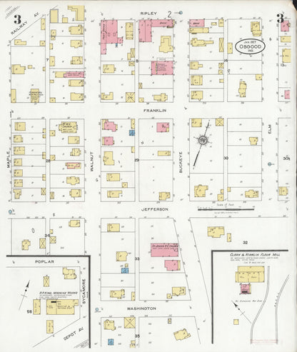 Sanborn Fire Insurance Map from Osgood, Ripley County, Indiana (1927), Sheet #0003 - Historic Sanborn Fire Insurance Map Print, vintage old map wall art, antique decor, genealogy gift, Indiana Indiana map