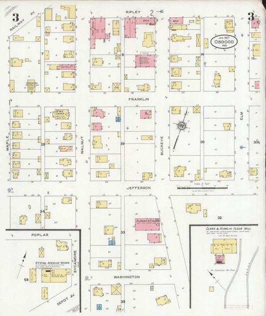 Sanborn Fire Insurance Map from Osgood, Ripley County, Indiana (1927), Sheet #0003 - Historic Sanborn Fire Insurance Map Print, vintage old map wall art, antique decor, genealogy gift, Indiana Indiana map