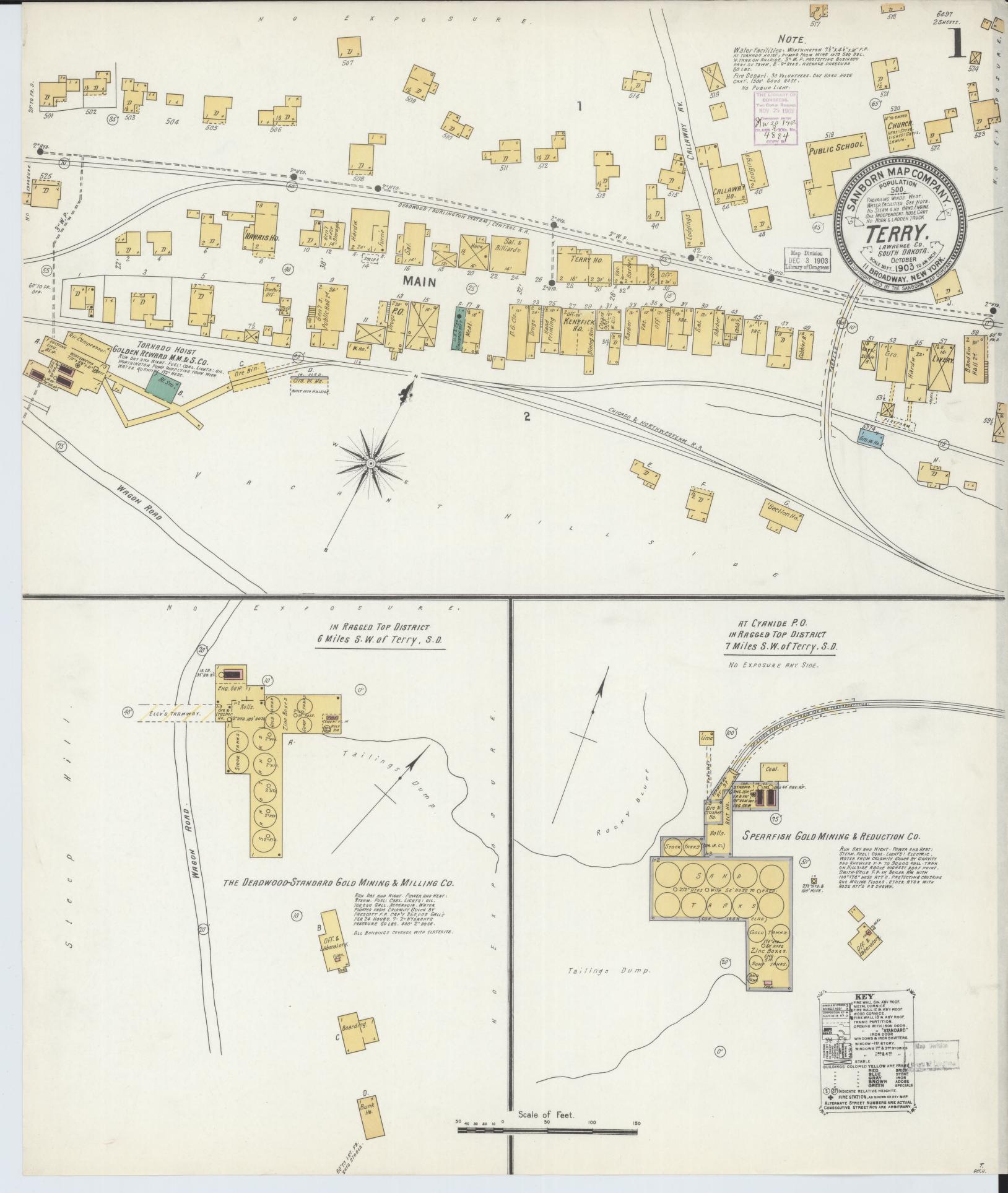Sanborn Fire Insurance Map from Terry, Lawrence County, South Dakota (1903), Sheet #0001 - Historic Sanborn Fire Insurance Map Print, vintage old map wall art, antique decor, genealogy gift, South Dakota South Dakota map