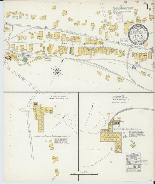 Sanborn Fire Insurance Map from Terry, Lawrence County, South Dakota (1903), Sheet #0001 - Historic Sanborn Fire Insurance Map Print, vintage old map wall art, antique decor, genealogy gift, South Dakota South Dakota map