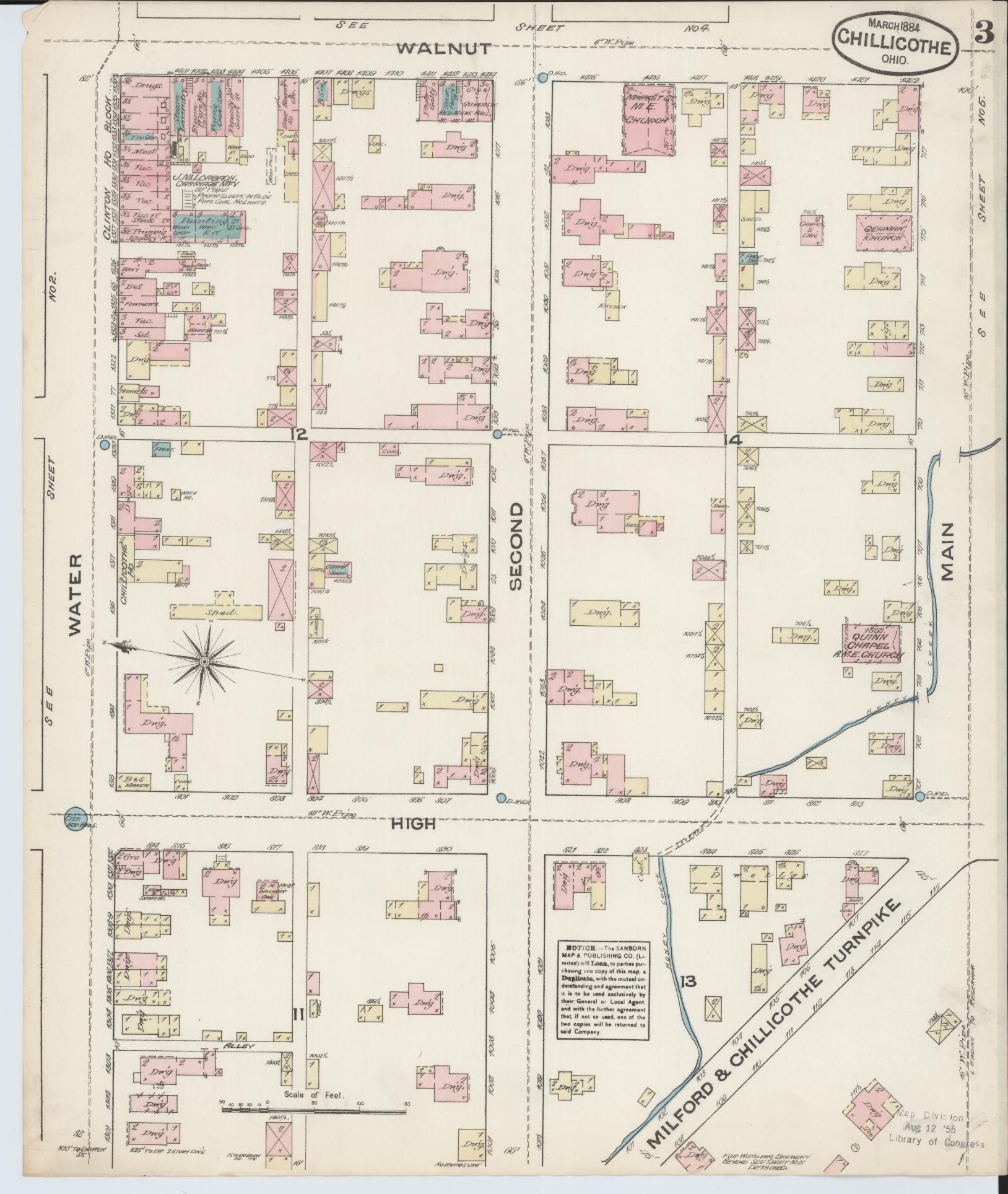 Sanborn Fire Insurance Map from Chillicothe, Ross County, Ohio (1884), Sheet #0003 - Complete Map Set gallery image, historic Sanborn map, vintage wall art, Ohio Ohio