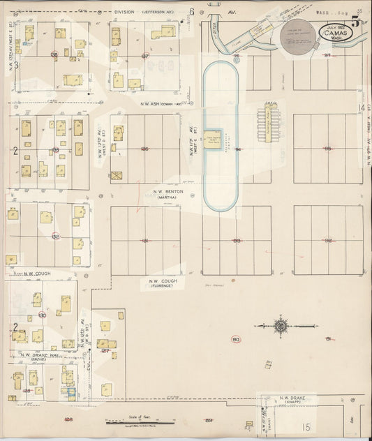 Sanborn Fire Insurance Map from Camas, Clark County, Washington (1943), Sheet #0005 - Historic Sanborn Fire Insurance Map Print, vintage old map wall art, antique decor, genealogy gift, Washington Washington map