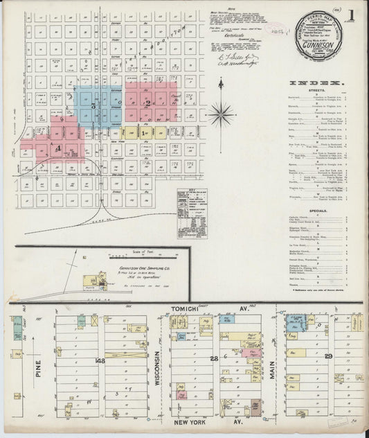 Sanborn Fire Insurance Map from Gunnison, Gunnison County, Colorado (1890), Sheet #0001 - Historic Sanborn Fire Insurance Map Print, vintage old map wall art, antique decor, genealogy gift, Colorado Colorado map
