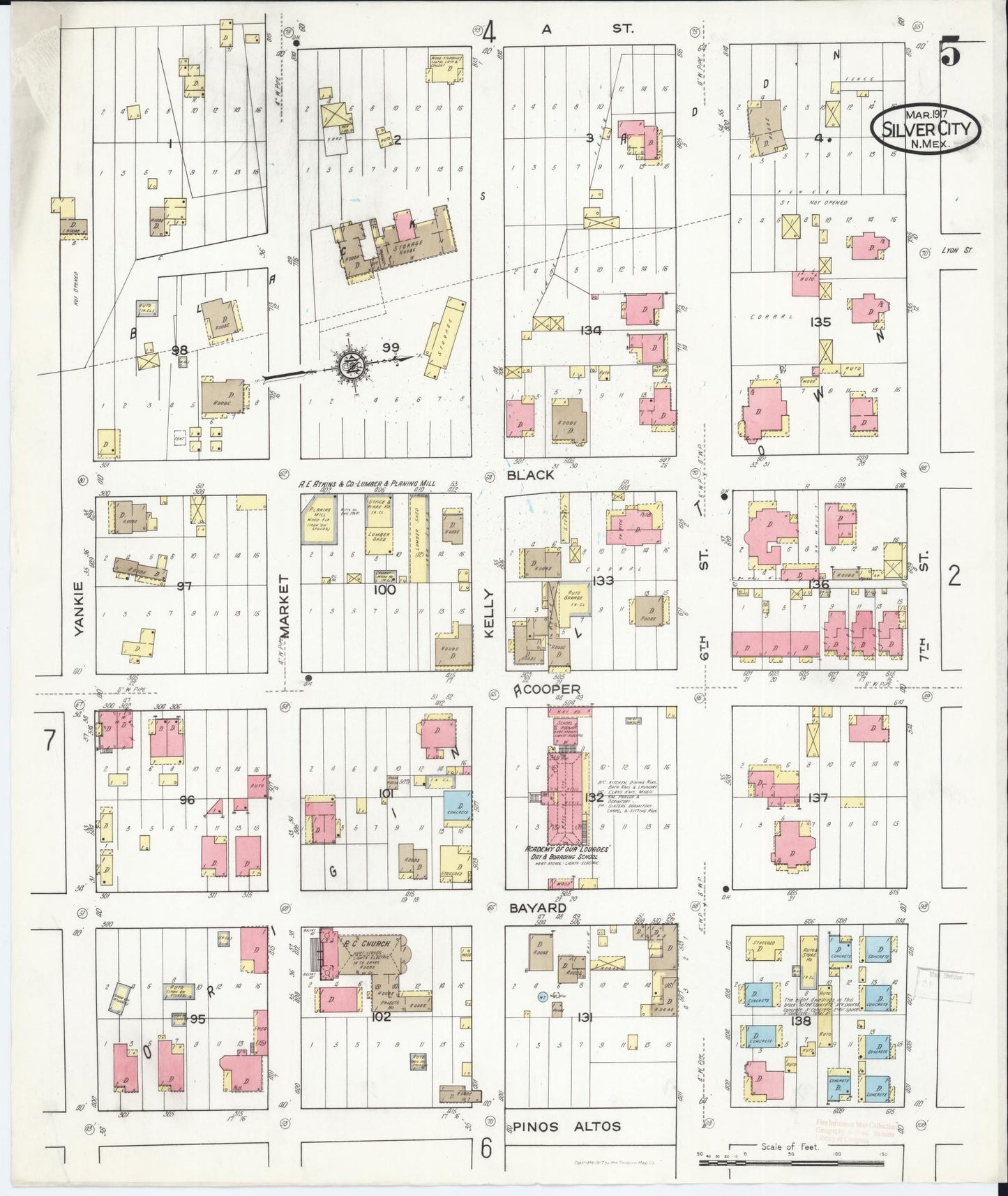 Sanborn Fire Insurance Map from Silver City, Grant County, New Mexico (1917), Sheet #0005 - Complete Map Set gallery image, historic Sanborn map, vintage wall art, New Mexico New Mexico