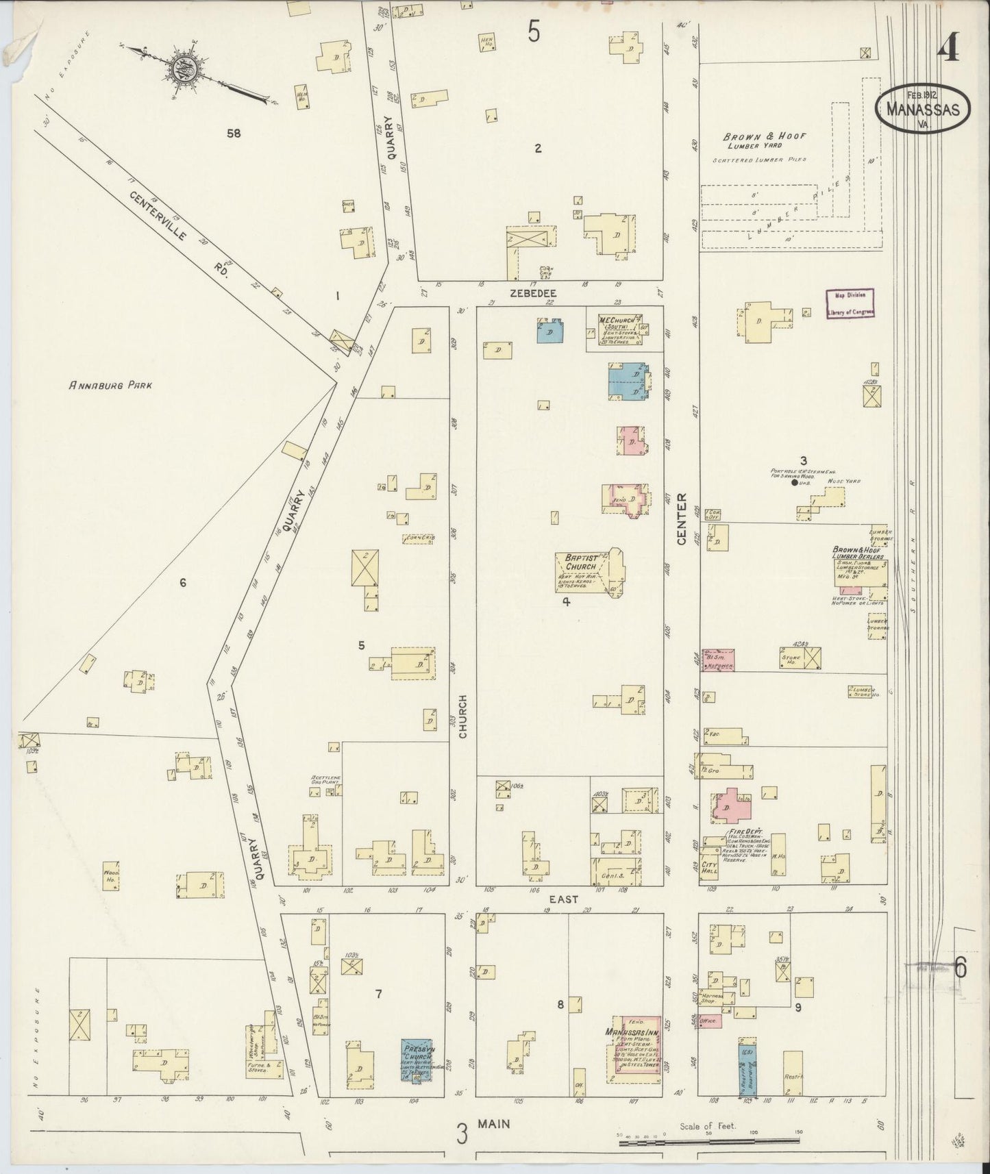 Sanborn Fire Insurance Map from Manassas, Independent Cities, Virginia (1912), Sheet #0004 - Complete Map Set gallery image, historic Sanborn map, vintage wall art, Virginia Virginia