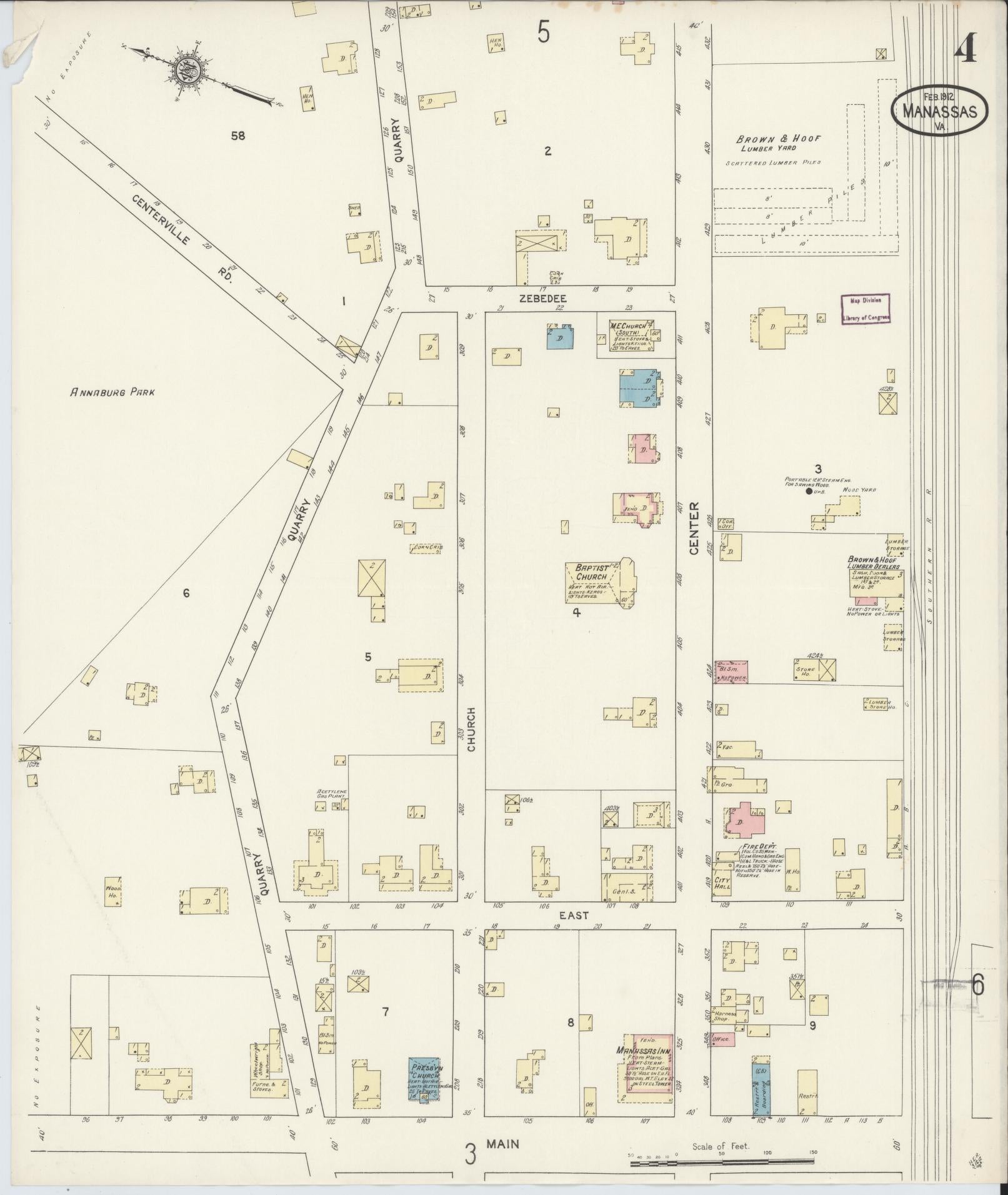 Sanborn Fire Insurance Map from Manassas, Independent Cities, Virginia (1912), Sheet #0004 - Complete Map Set gallery image, historic Sanborn map, vintage wall art, Virginia Virginia