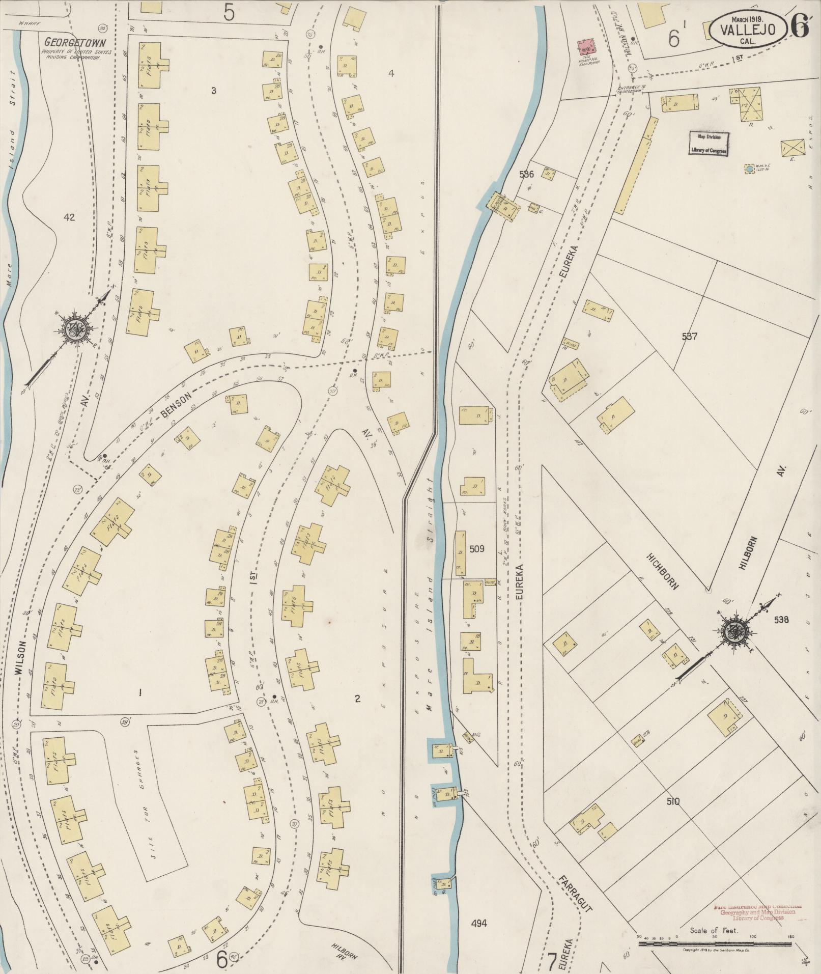 Sanborn Fire Insurance Map from Vallejo, Solano County, California (1919), Sheet #0006 - Complete Map Set gallery image, historic Sanborn map, vintage wall art, California California