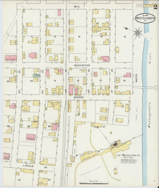 Sanborn Fire Insurance Map from West Elizabeth, Allegheny County, Pennsylvania (1895), Sheet #0002 - Historic Sanborn Fire Insurance Map Print, vintage old map wall art, antique decor, genealogy gift, Pennsylvania Pennsylvania map