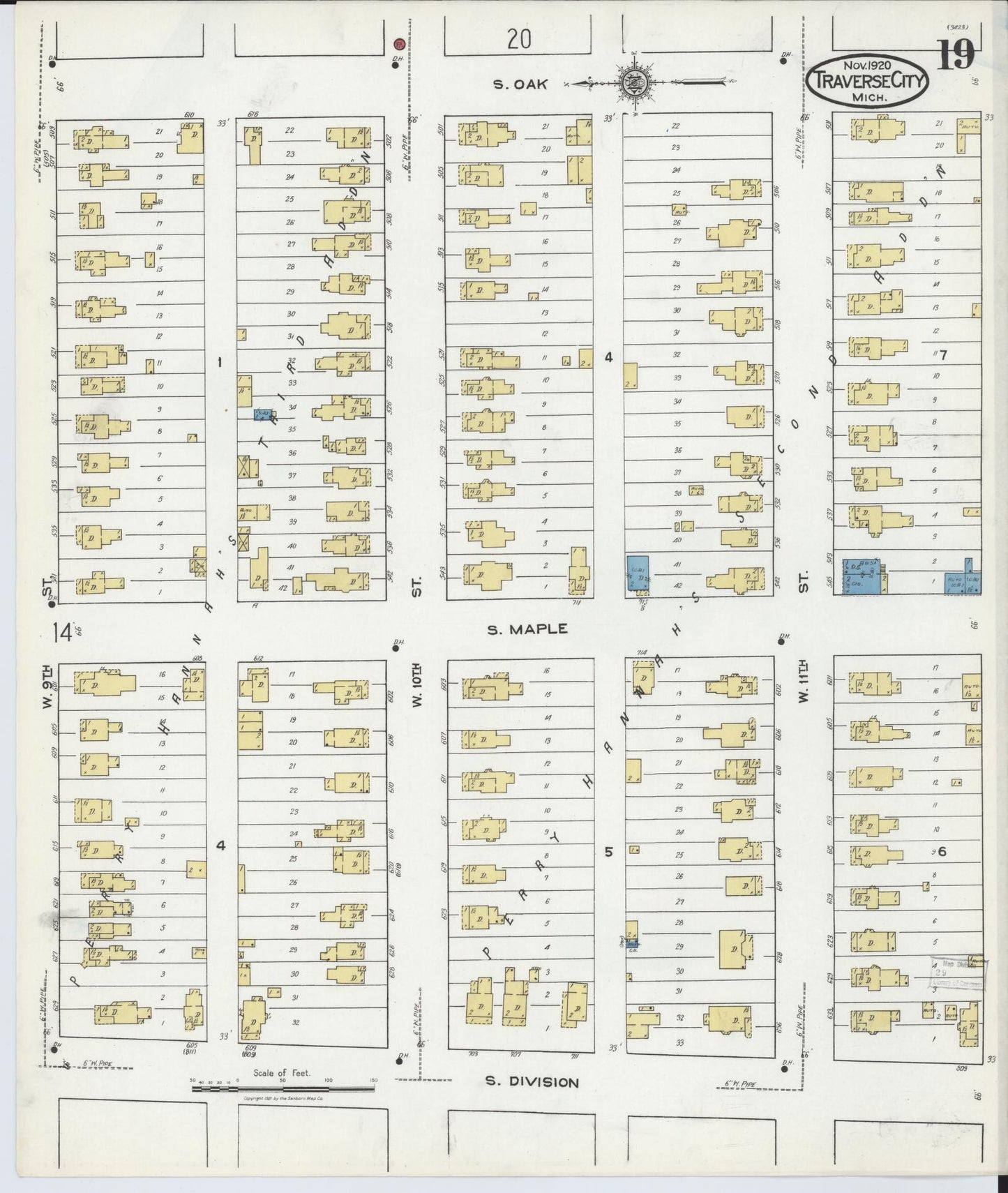 Sanborn Fire Insurance Map from Traverse City, Grand Traverse County, Michigan (1920), Sheet #0019 - Complete Map Set gallery image, historic Sanborn map, vintage wall art, Michigan Michigan