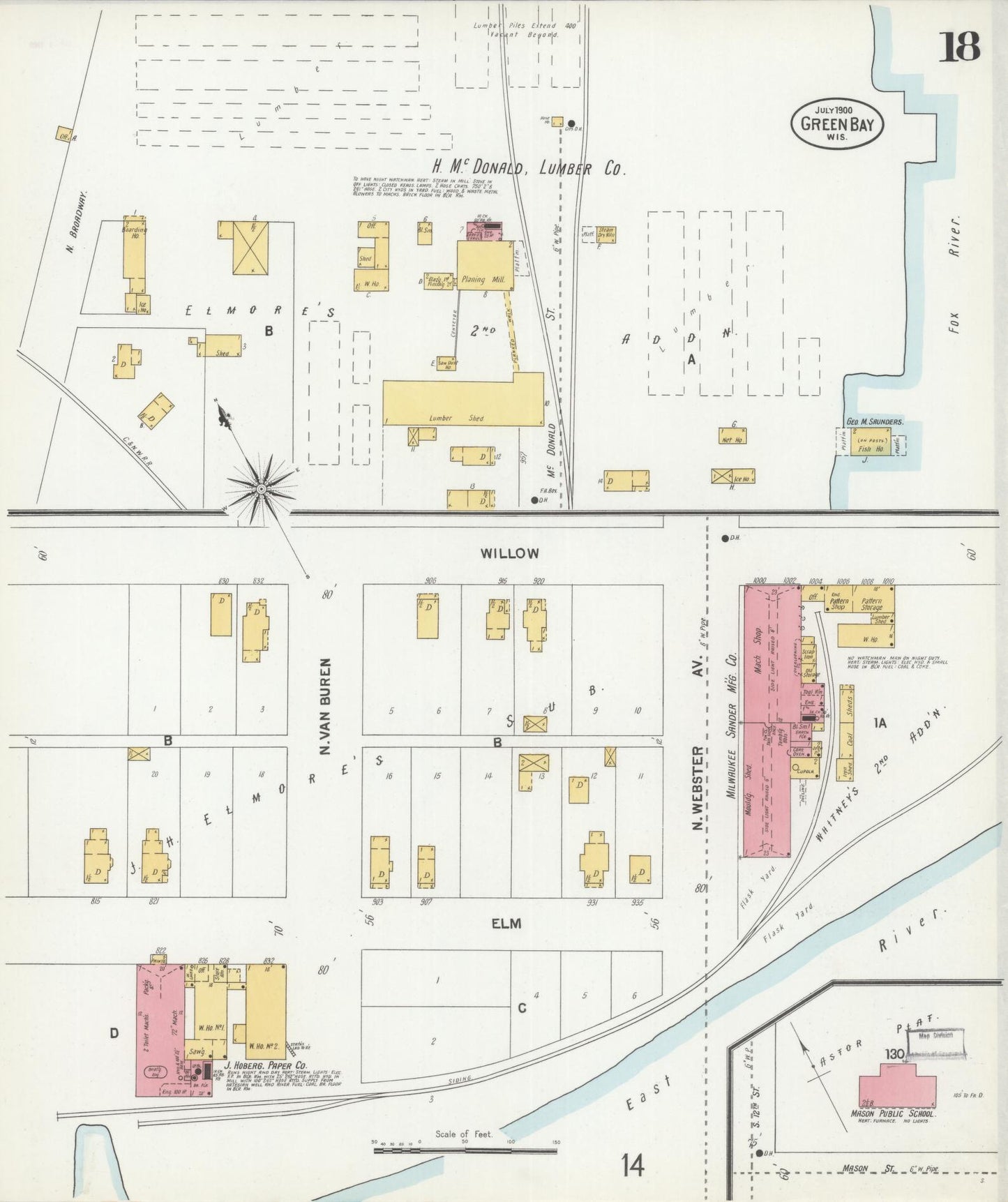 Sanborn Fire Insurance Map from Green Bay, Brown County, Wisconsin (1900), Sheet #0018 - Complete Map Set gallery image, historic Sanborn map, vintage wall art, Wisconsin Wisconsin