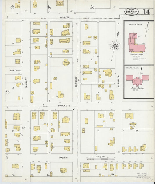 Sanborn Fire Insurance Map from Sherman, Grayson County, Texas (1902), Sheet #0014 - Historic Sanborn Fire Insurance Map Print, vintage old map wall art, antique decor, genealogy gift, Texas Texas map