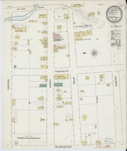 Sanborn Fire Insurance Map from Compton, Los Angeles County, California (1887), Sheet #0001 - Historic Sanborn Fire Insurance Map Print, vintage old map wall art, antique decor, genealogy gift, California California map
