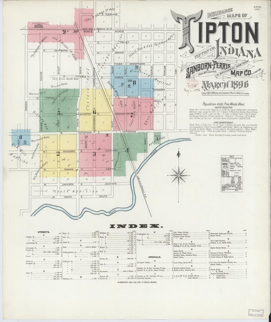 Sanborn Fire Insurance Map from Tipton, Tipton County, Indiana (1896), Sheet #0001 - Historic Sanborn Fire Insurance Map Print, vintage old map wall art, antique decor, genealogy gift, Indiana Indiana map