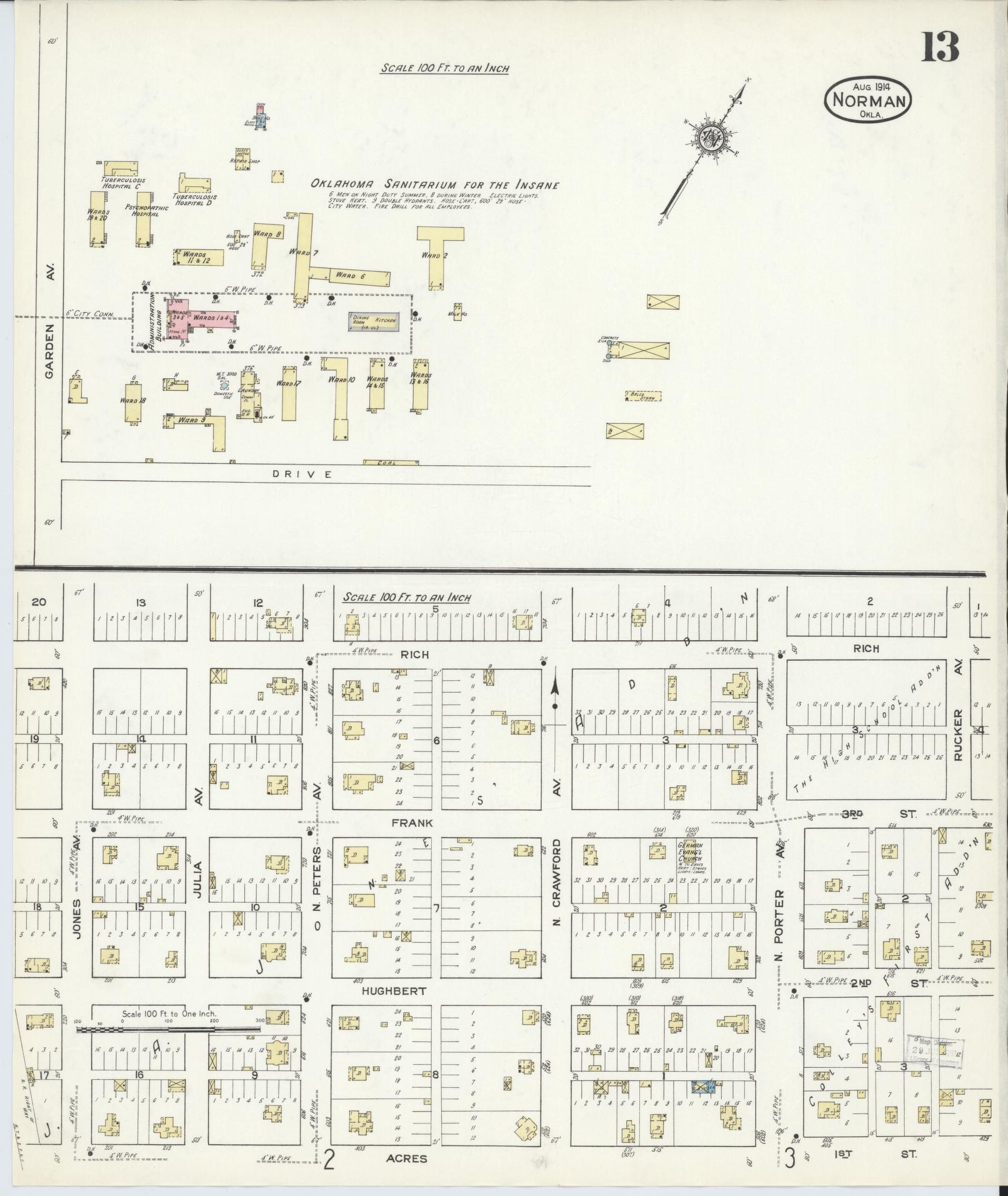 Sanborn Fire Insurance Map from Norman, Cleveland County, Oklahoma (1914), Sheet #0013 - Complete Map Set gallery image, historic Sanborn map, vintage wall art, Oklahoma Oklahoma