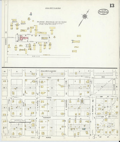Sanborn Fire Insurance Map from Norman, Cleveland County, Oklahoma (1914), Sheet #0013 - Complete Map Set gallery image, historic Sanborn map, vintage wall art, Oklahoma Oklahoma