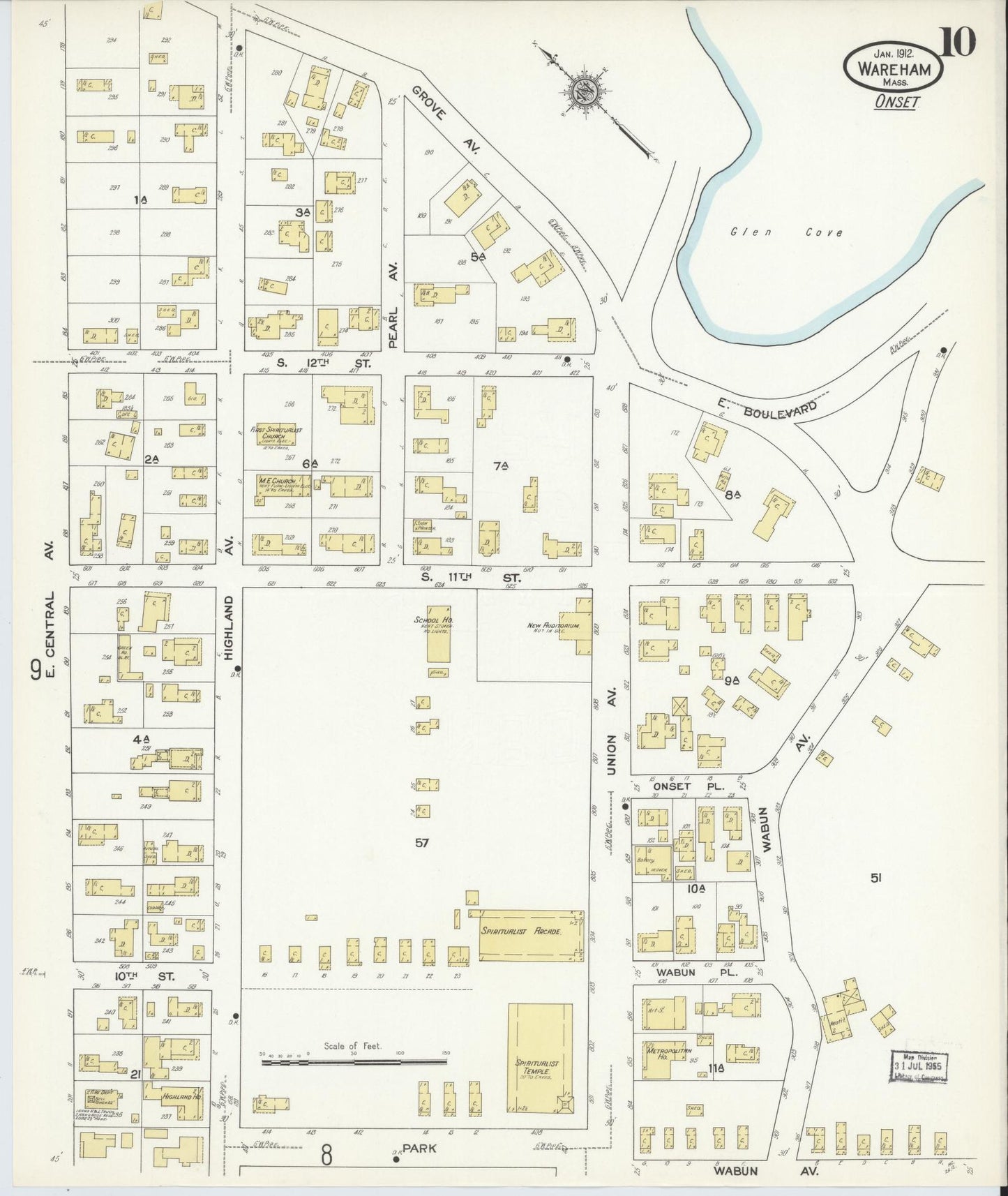Sanborn Fire Insurance Map from Wareham, Plymouth County, Massachusetts (1912), Sheet #0010 - Complete Map Set gallery image, historic Sanborn map, vintage wall art, Massachusetts Massachusetts