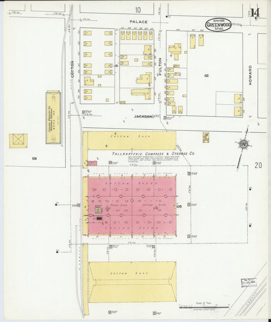 Sanborn Fire Insurance Map from Greenwood, Leflore County, Mississippi (1918), Sheet #0014 - Historic Sanborn Fire Insurance Map Print, vintage old map wall art, antique decor, genealogy gift, Mississippi Mississippi map