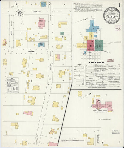 Sanborn Fire Insurance Map from Glasgow, Barren County, Kentucky (1909), Sheet #0001 - Complete Map Set gallery image, historic Sanborn map, vintage wall art, Kentucky Kentucky