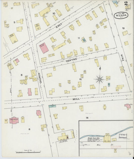 Sanborn Fire Insurance Map from Nunda, Livingston County, New York (1892), Sheet #0002 - Historic Sanborn Fire Insurance Map Print, vintage old map wall art, antique decor, genealogy gift, New York New York map