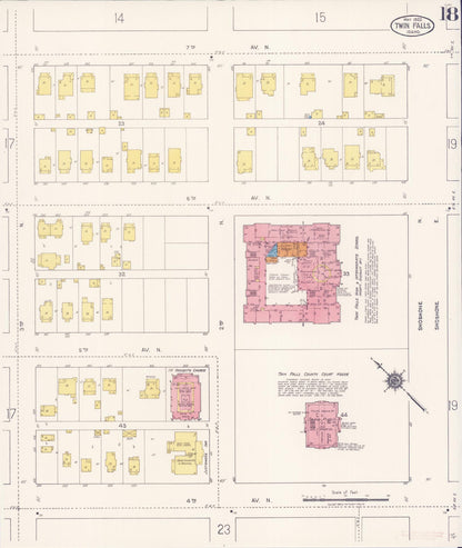 Sanborn Fire Insurance Map from Twin Falls, Twin Falls County, Idaho (1922), Sheet #0018 - Complete Map Set gallery image, historic Sanborn map, vintage wall art, Falls Idaho