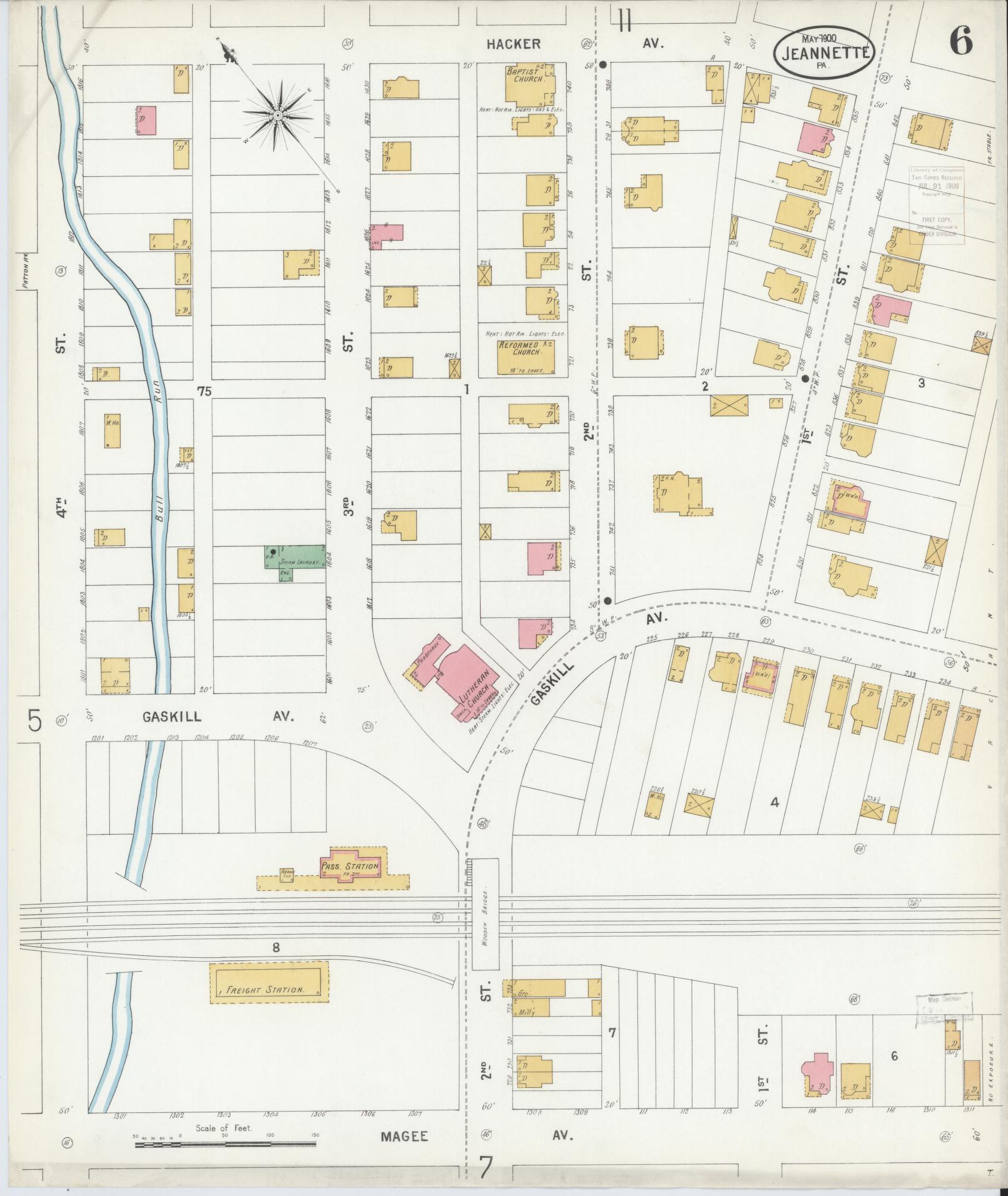 Sanborn Fire Insurance Map from Jeannette, Westmoreland County, Pennsylvania (1900), Sheet #0006 - Complete Map Set gallery image, historic Sanborn map, vintage wall art, Pennsylvania Pennsylvania