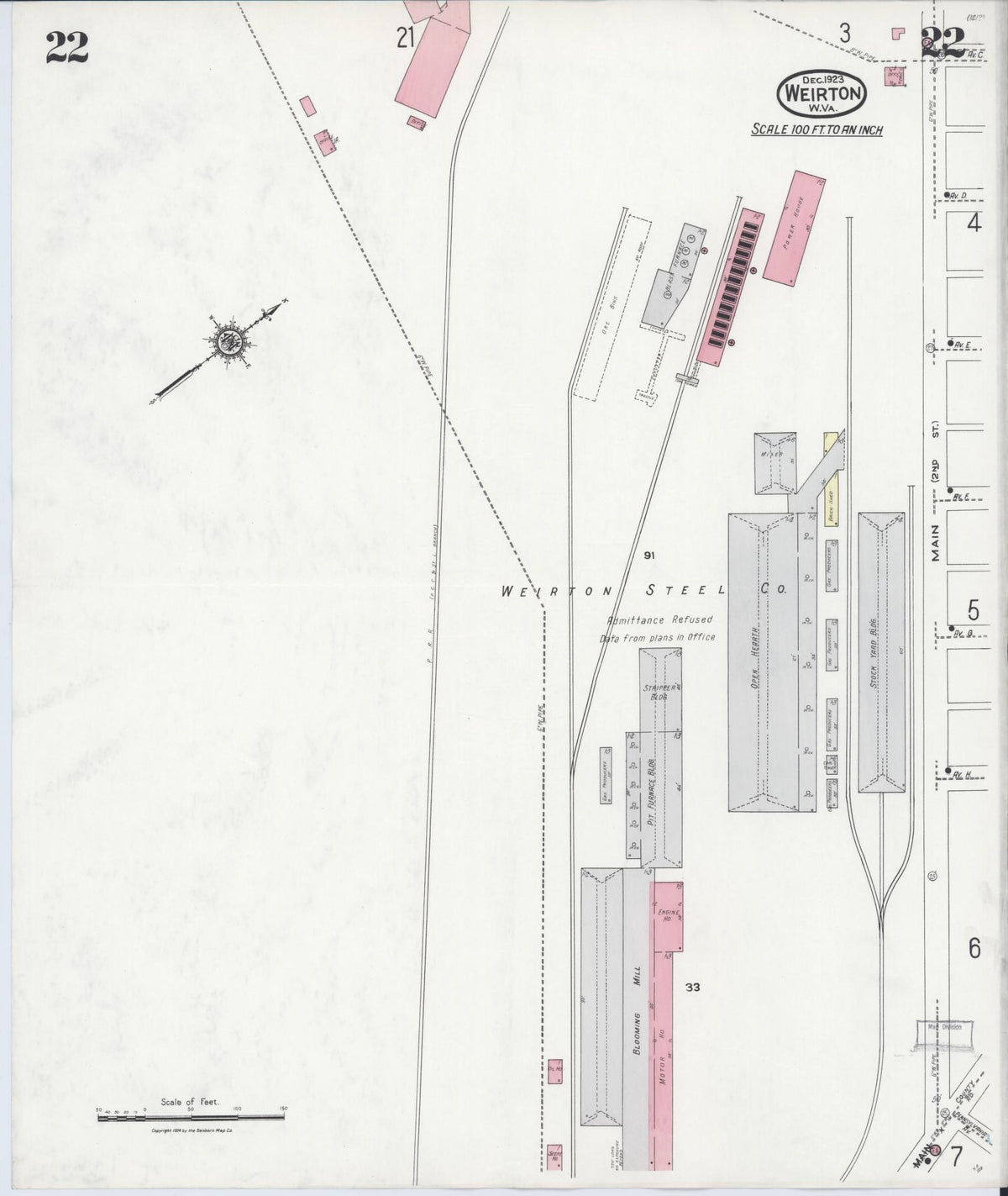 Sanborn Fire Insurance Map from Weirton, Hancock County, West Virginia (1923), Sheet #0022 - Complete Map Set gallery image, historic Sanborn map, vintage wall art, West Virginia West Virginia