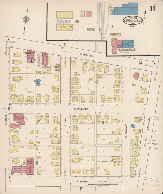 Sanborn Fire Insurance Map from Kendallville, Noble County, Indiana (1922), Sheet #0011 - Historic Sanborn Fire Insurance Map Print, vintage old map wall art, antique decor, genealogy gift, Indiana Indiana map