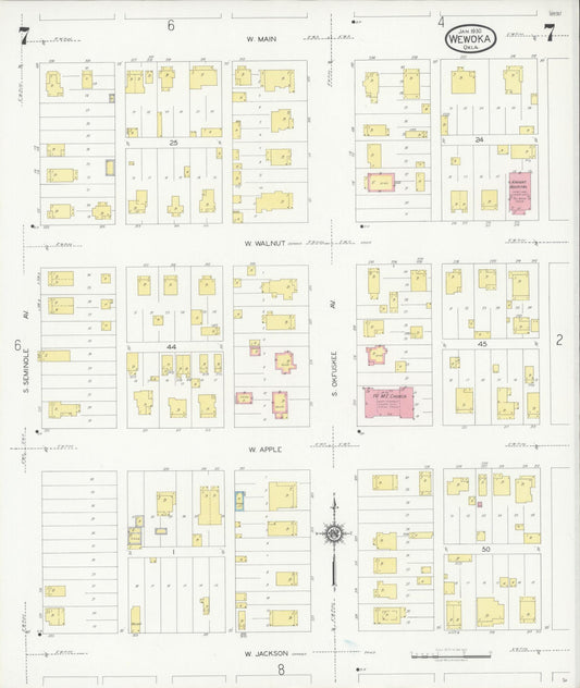 Sanborn Fire Insurance Map from Wewoka, Seminole County, Oklahoma (1930), Sheet #0007 - Historic Sanborn Fire Insurance Map Print, vintage old map wall art, antique decor, genealogy gift, Oklahoma Oklahoma map