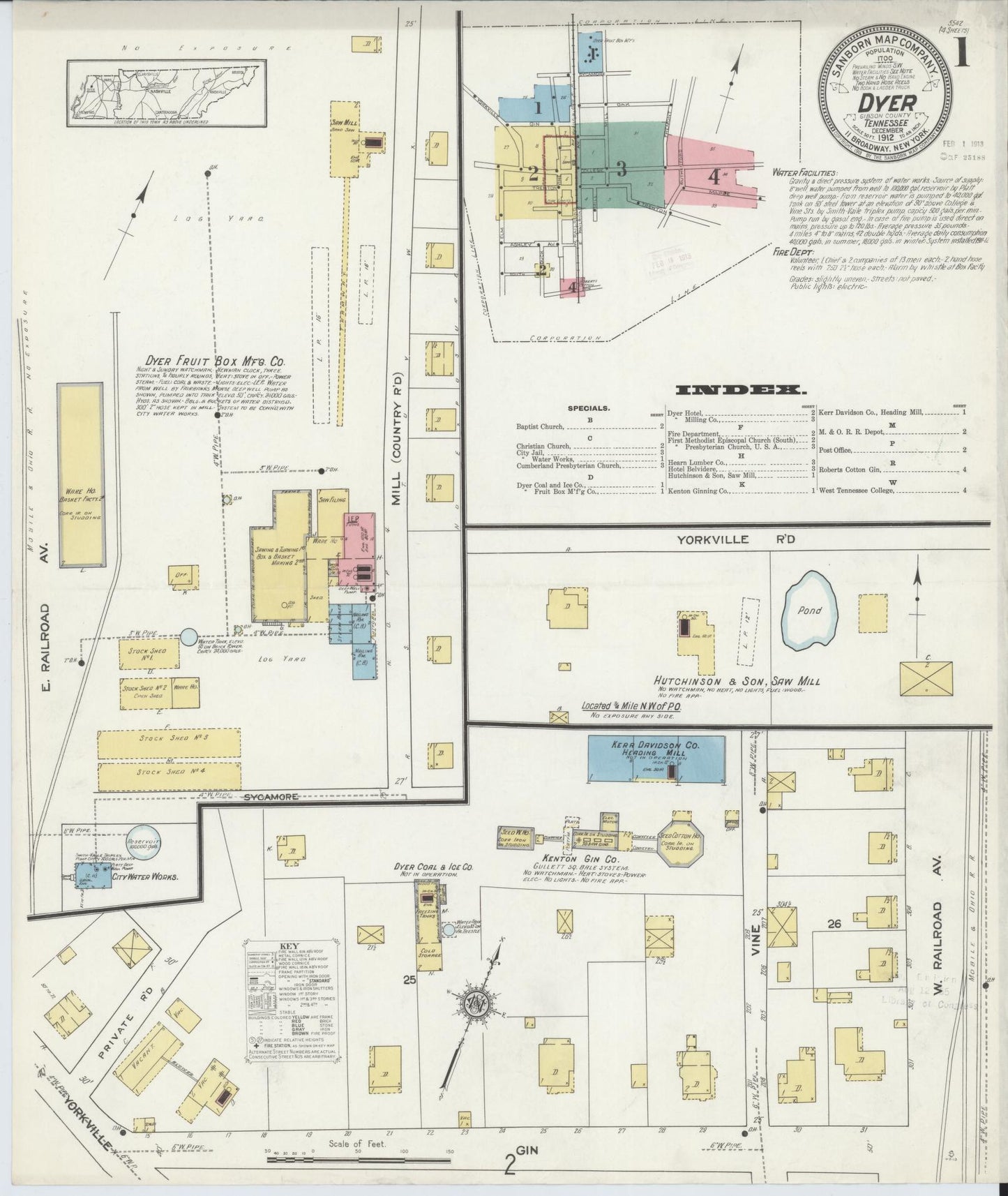 Sanborn Fire Insurance Map from Dyer, Gibson County, Tennessee. (1912) – Historic Sanborn Fire Insurance Map Print