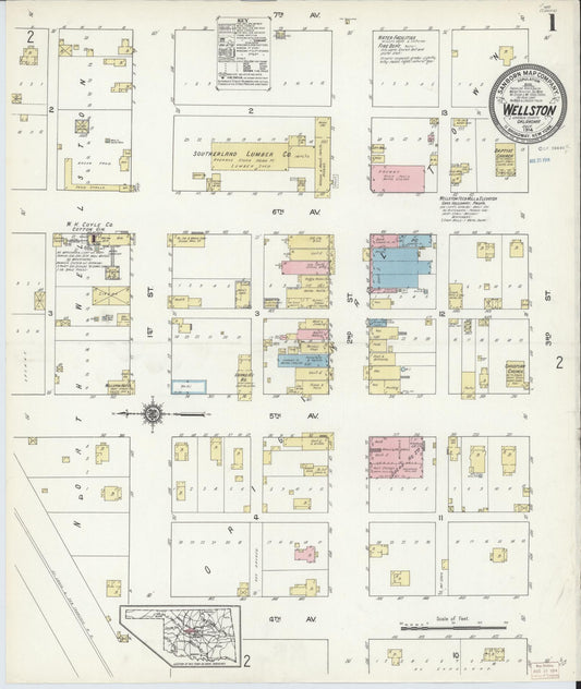 Sanborn Fire Insurance Map from Wellston, Lincoln County, Oklahoma (1914), Sheet #0001 - Historic Sanborn Fire Insurance Map Print, vintage old map wall art, antique decor, genealogy gift, Oklahoma Oklahoma map