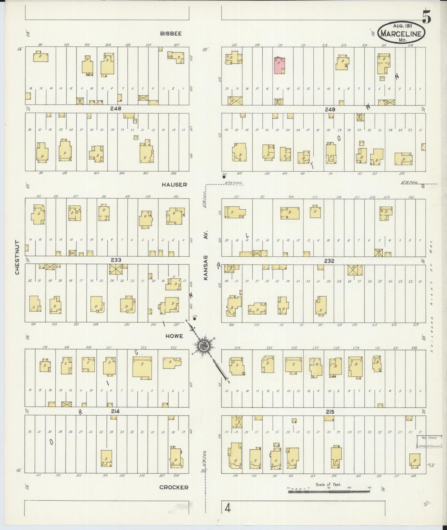 Sanborn Fire Insurance Map from Marceline, Linn County, Missouri (1911), Sheet #0005 - Complete Map Set gallery image, historic Sanborn map, vintage wall art, Missouri Missouri