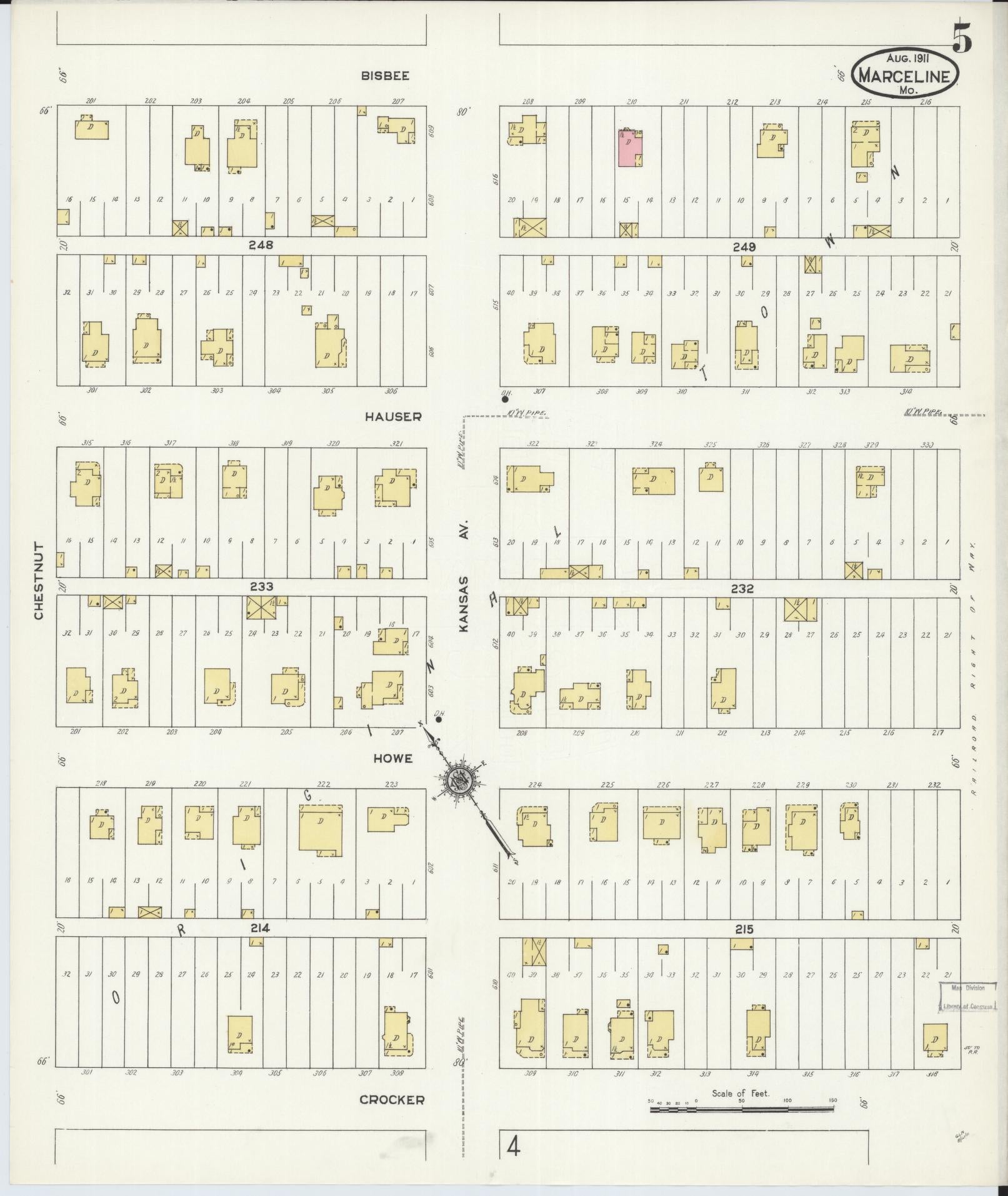Sanborn Fire Insurance Map from Marceline, Linn County, Missouri (1911), Sheet #0005 - Complete Map Set gallery image, historic Sanborn map, vintage wall art, Missouri Missouri