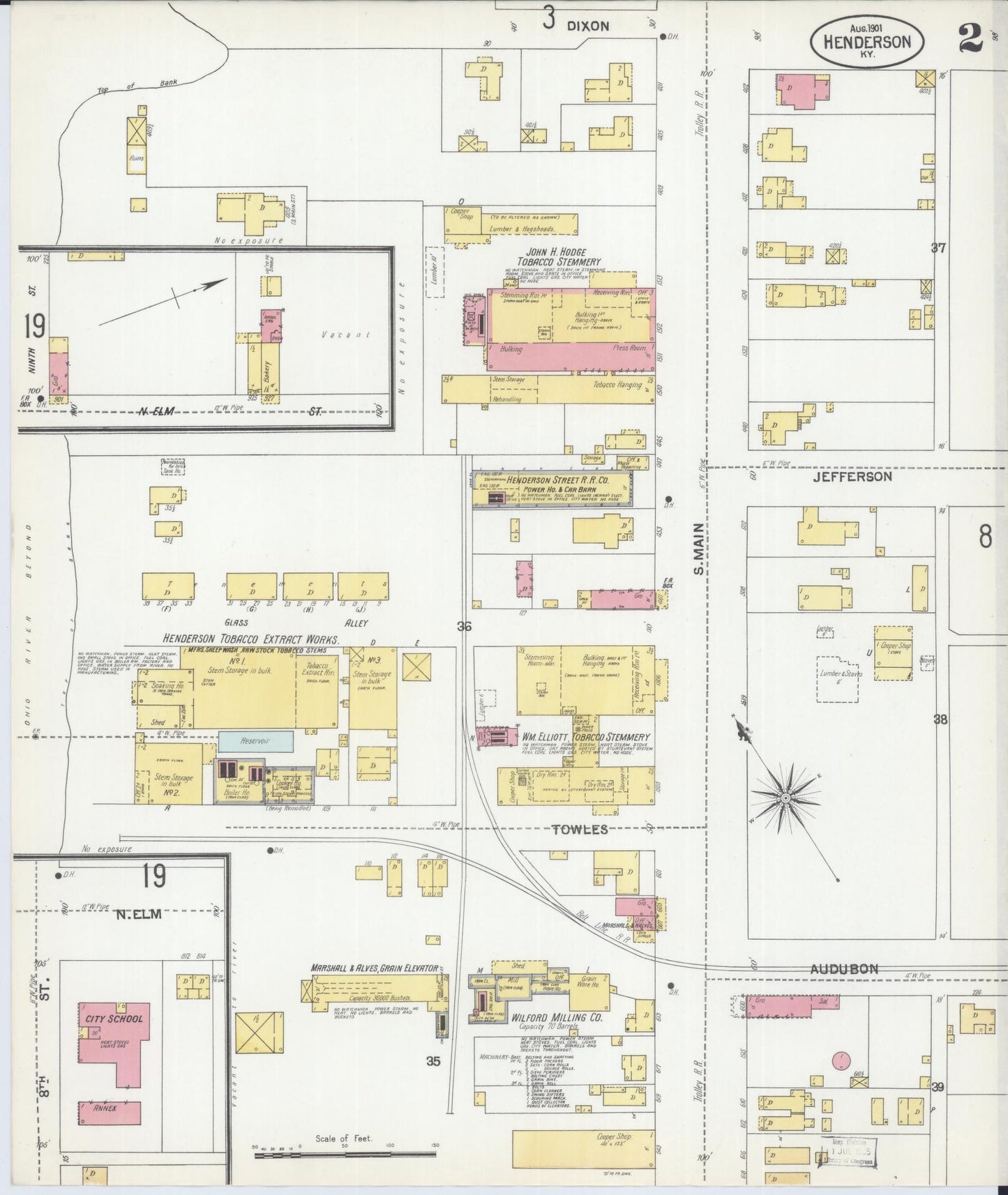 Sanborn Fire Insurance Map from Henderson, Henderson County, Kentucky (1901), Sheet #0002 - Complete Map Set gallery image, historic Sanborn map, vintage wall art, Kentucky Kentucky
